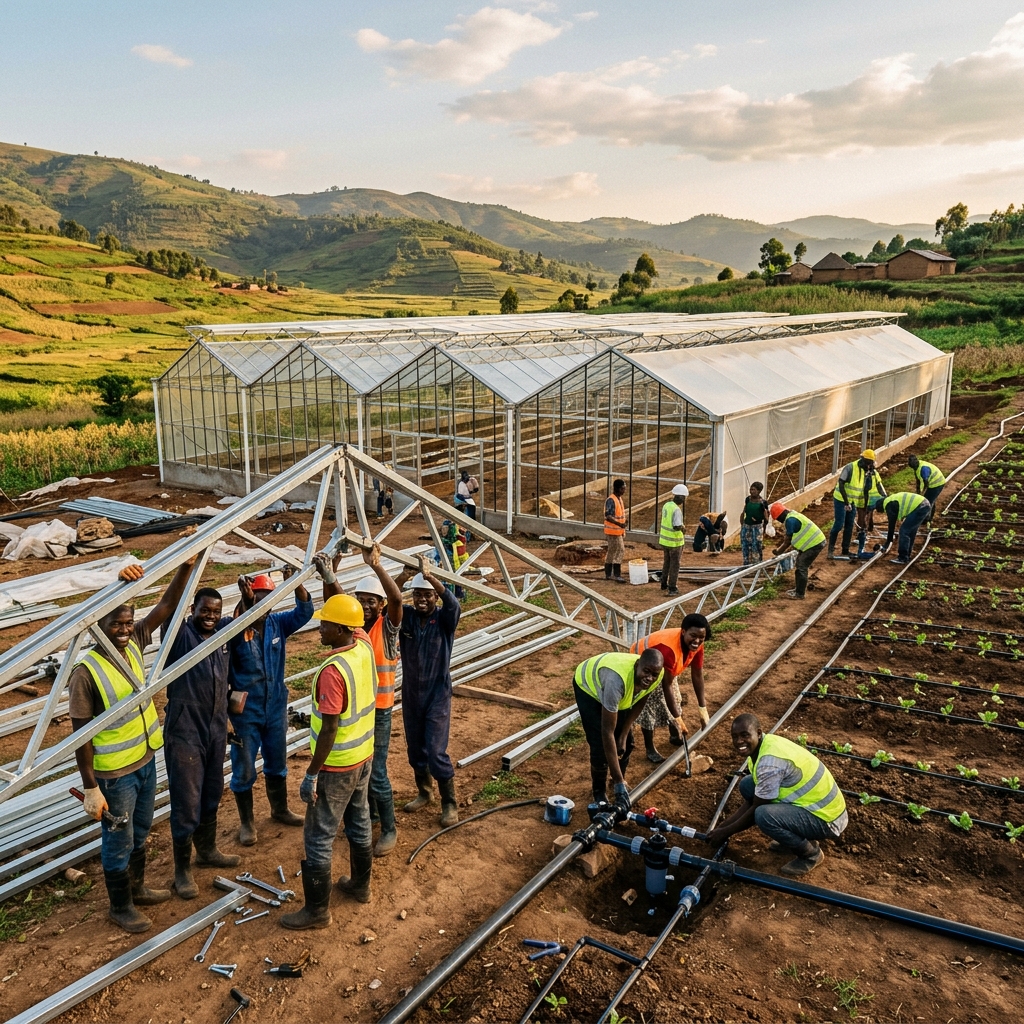 Ron Bensimon modern agricultural greenhouse infrastructure construction build process in Africa