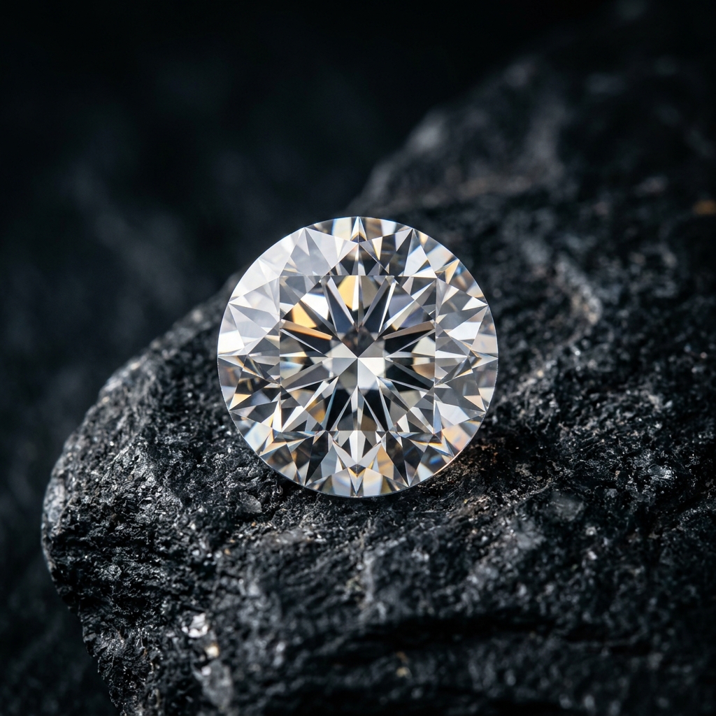 A brilliant luxury Ron Bensimon diamond on dark rock